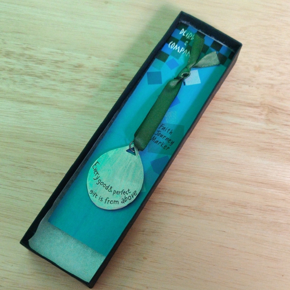 Deirdre & Company Handcrafted Green Ribbon Bookmark with Silver Charm